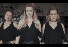 The Silverettes kündigen Talk Dirty an Three women in black outfits stand side by side in a graffitied, dimly lit space, looking confidently at the camera.