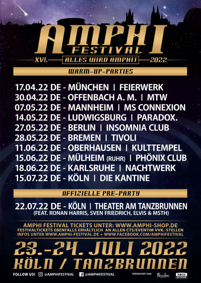 Amphi Festival 2022 – Warmup Parties angekündigt Amphi Festival 2022 - Warmup Parties Flyer