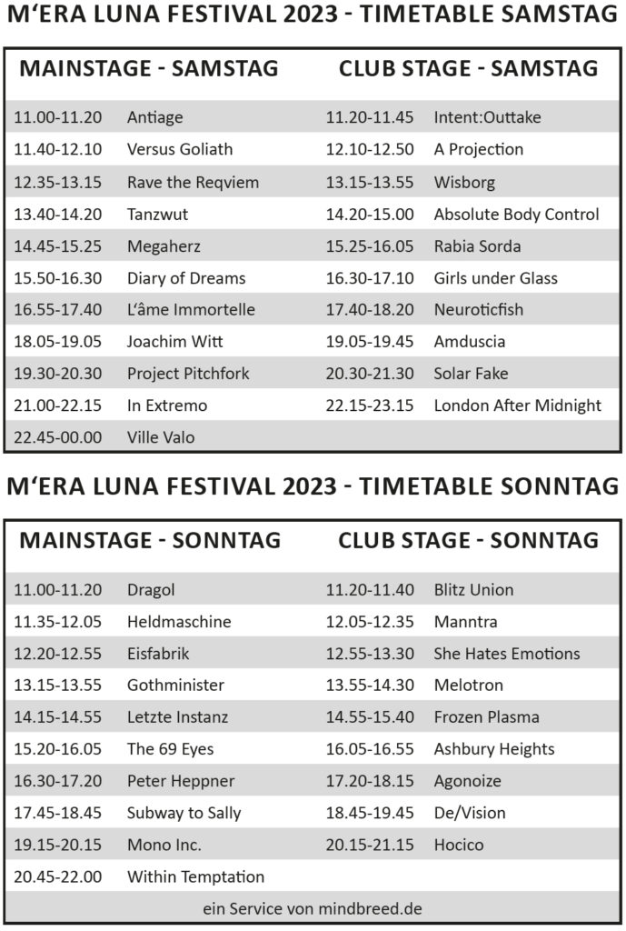 M'era Luna 2023 Timetable