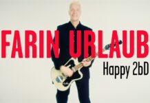 Farin Urlaub veröffentlicht neue Single „Happy 2bD“ Man with blond hair playing an electric guitar, with bold red text 'FARIN URLAUB' and black 'Happy 2bD' across a pale background.
