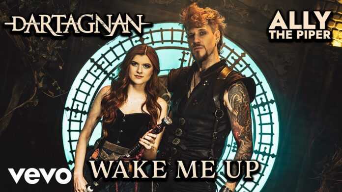 dArtagnan veröffentlichen „Wake Me Up (feat. Ally the Piper)“ Promotional poster for 'Wake Me Up' featuring Dartagnan and Ally The Piper, posed before a teal circular clock backdrop.