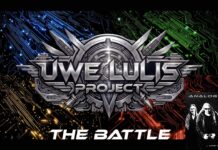 Uwe Lulis Project veröffentlicht neue Single „The Battle“ Main graphic with metallic 'UWE LUIS PROJECT' logo and 'THE BATTLE' text on a neon circuitry background; small grayscale Analog band image in bottom-right.