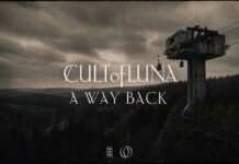 Cult of Luna veröffentlichen neue Single „A Way Back“ Album cover: dark forest scene with a tall ski-lift tower and moody clouds, displaying 'Cult of Luna' and 'A Way Back' text