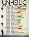 Abgebildet sind die Tourdaten von Unheilig auf Liebe Glaube Monster Arena Tour 2026/2027